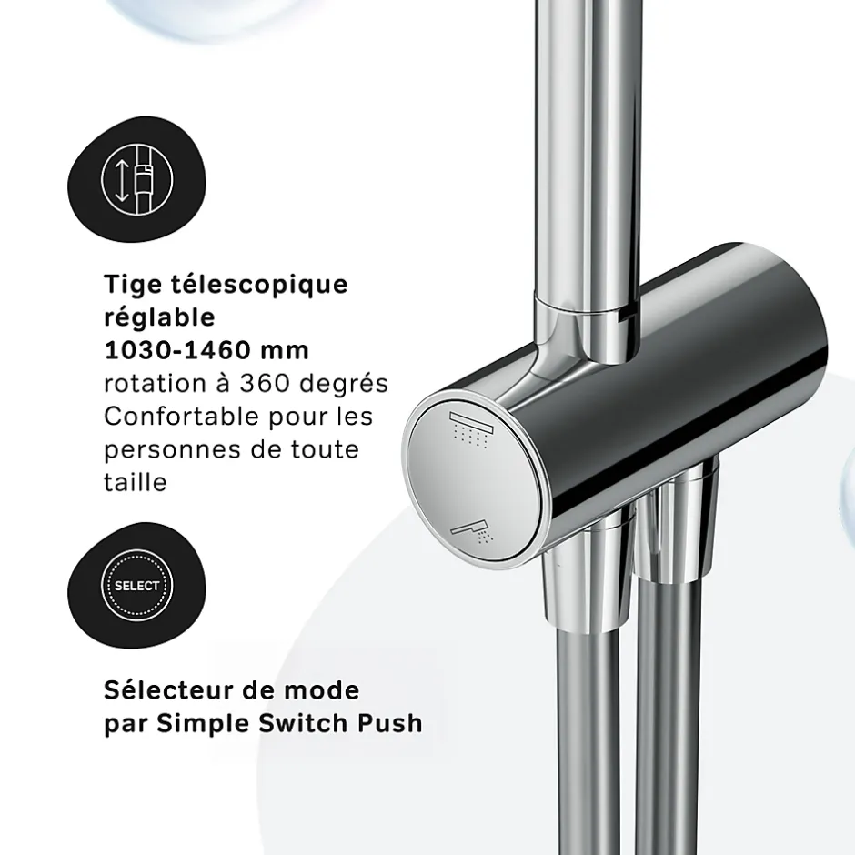 Am.Pm Europe Colonne de douche et bain baignoire sans robinet, Système de douche Chromé F07TA000 Hit AM.PM