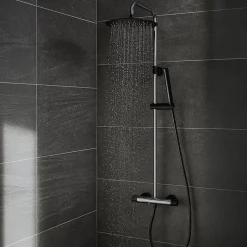 Essebagno Colonne de douche façon inox et noir avec thermostatique Kissy* Colonne De Douche Thermostatique