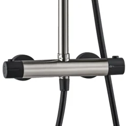 Essebagno Colonne de douche façon inox et noir avec thermostatique Kissy* Colonne De Douche Thermostatique