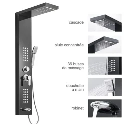 Saniverre Colonne de douche hydromassante LULY 4 jets + 1 robinet Noir -