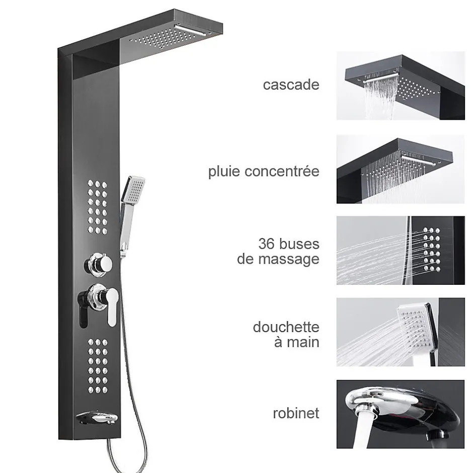 Saniverre Colonne de douche hydromassante LULY 4 jets + 1 robinet Noir -