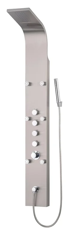 Edouard Rousseau Colonne de douche hydromassante mécanique avec pommeau + douchette 1 jet + flexible, gris inox, Orys* Colonne De Douche Hydromassante