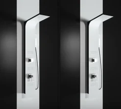 Laneri Colonne de douche hydromassage en aluminium verni en poudre blanche mat (frontal) et noir mat (lateral)