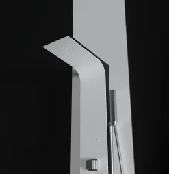 Laneri Colonne de douche hydromassage en aluminium verni en poudre blanche mat (frontal) et noir mat (lateral)