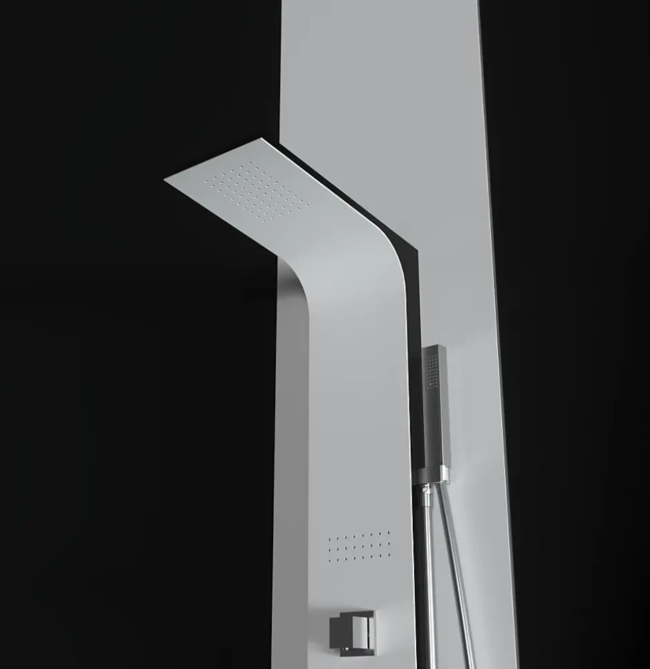 Laneri Colonne de douche hydromassage en aluminium verni en poudre blanche mat (frontal) et noir mat (lateral)
