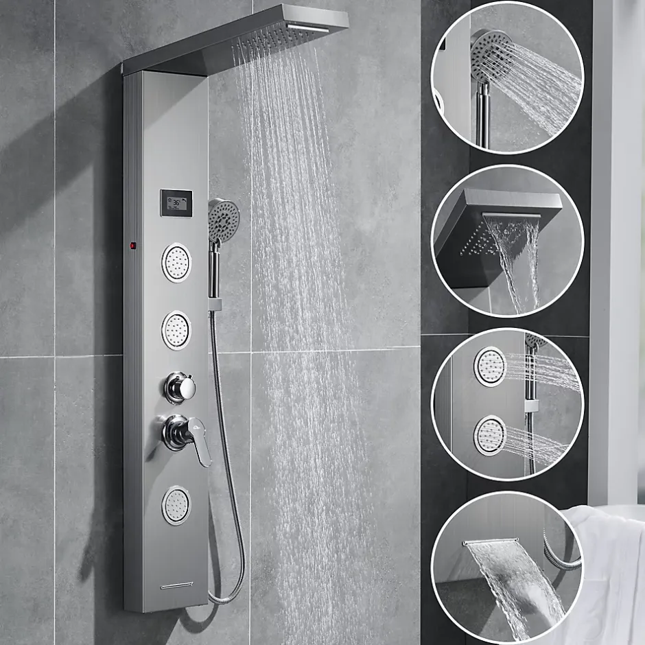 Auralum Max Colonne de Douche Hydromassante Panneau de douche Chromé en Inox Laiton Murale Système de Douche Digitale Multifonctionnel* Colonne De Douche Hydromassante