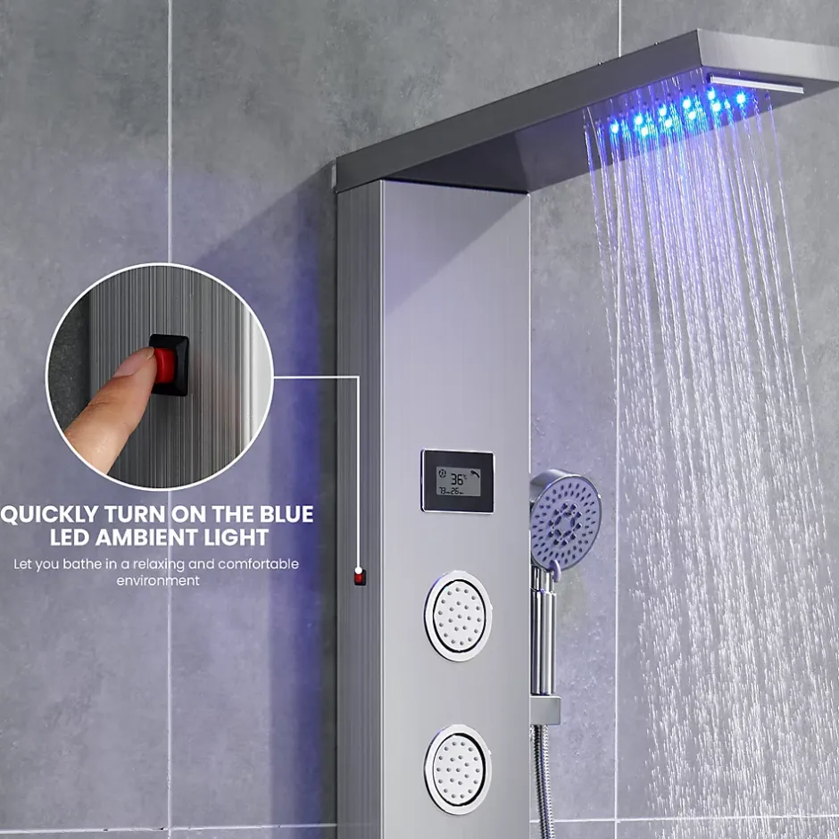 Auralum Max Colonne de Douche Hydromassante Panneau de douche Chromé en Inox Laiton Murale Système de Douche Digitale Multifonctionnel* Colonne De Douche Hydromassante