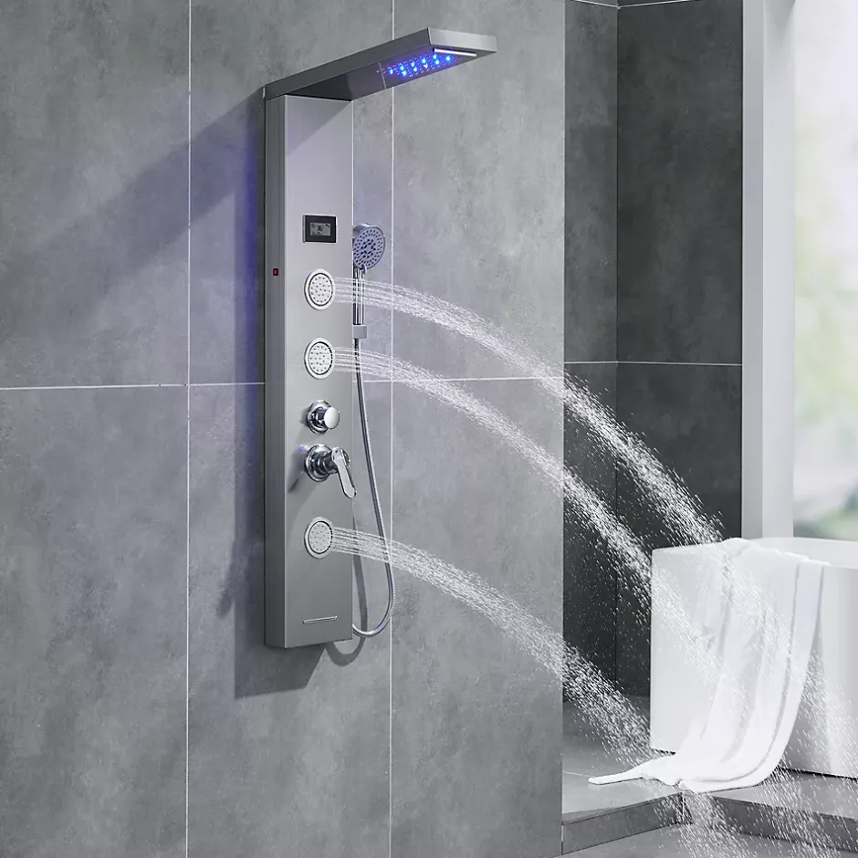 Auralum Max Colonne de Douche Hydromassante Panneau de douche Chromé en Inox Laiton Murale Système de Douche Digitale Multifonctionnel* Colonne De Douche Hydromassante