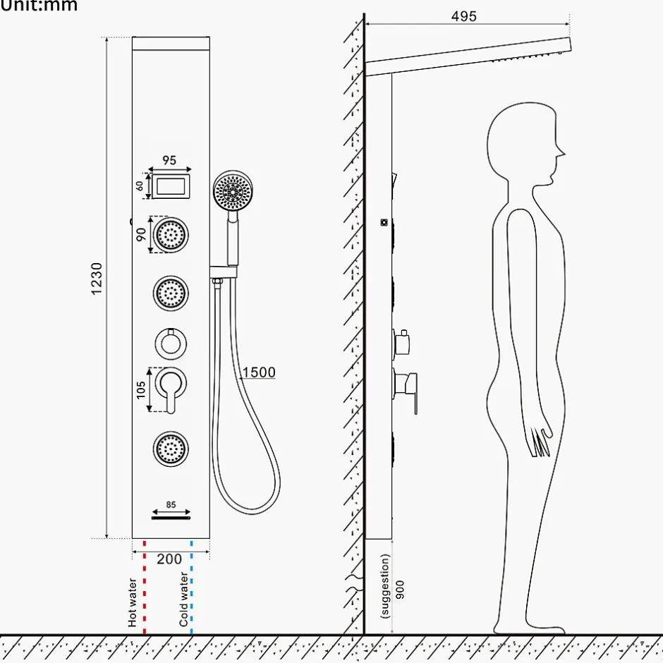Auralum Max Colonne de Douche Hydromassante Panneau de douche Chromé en Inox Laiton Murale Système de Douche Digitale Multifonctionnel* Colonne De Douche Hydromassante