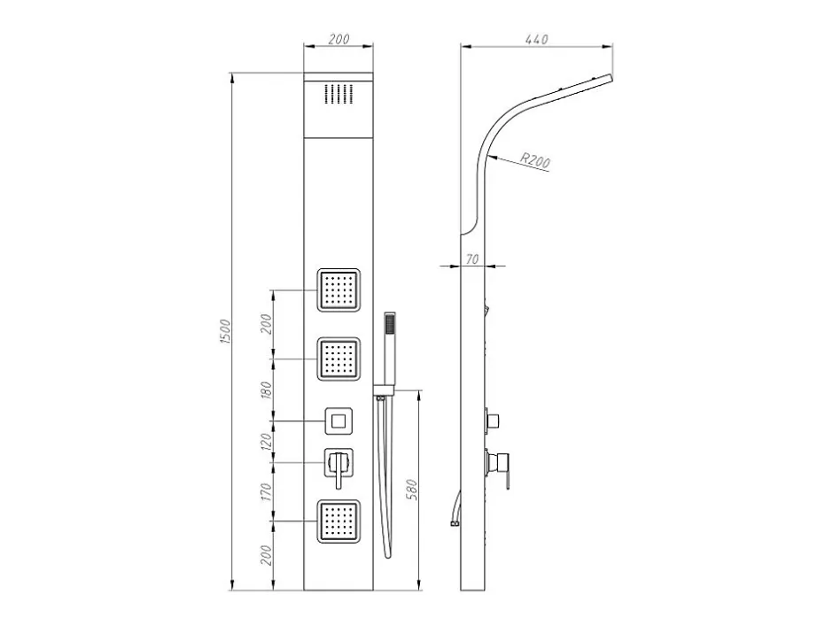 Vente-unique Colonne de douche hydromassante - Argenté - 20 x 150 cm - TYRA* Colonne De Douche Mécanique