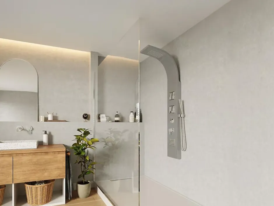 Vente-unique Colonne de douche hydromassante - Argenté - 20 x 150 cm - TYRA* Colonne De Douche Mécanique