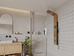 Vente-unique Colonne de douche hydromassante, pluie tropicale et panneau en bambou - 22 x 145 cm - DALIMA* Colonne De Douche Mécanique