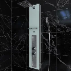 Galedo Colonne de douche hydromassante mécanique avec pommeau + douchette + flexible, blanc, Crystal* Colonne De Douche Hydromassante