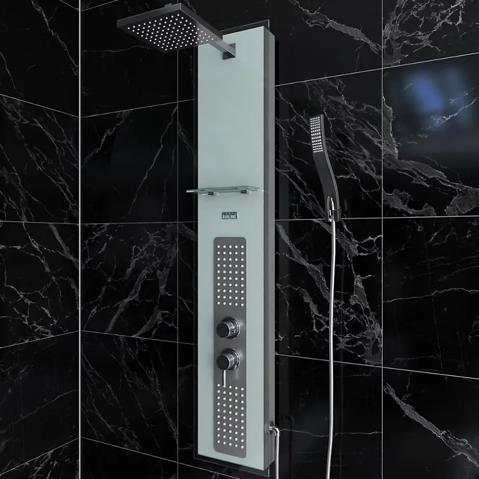 Galedo Colonne de douche hydromassante mécanique avec pommeau + douchette + flexible, blanc, Crystal* Colonne De Douche Hydromassante