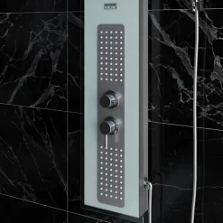 Galedo Colonne de douche hydromassante mécanique avec pommeau + douchette + flexible, blanc, Crystal* Colonne De Douche Hydromassante