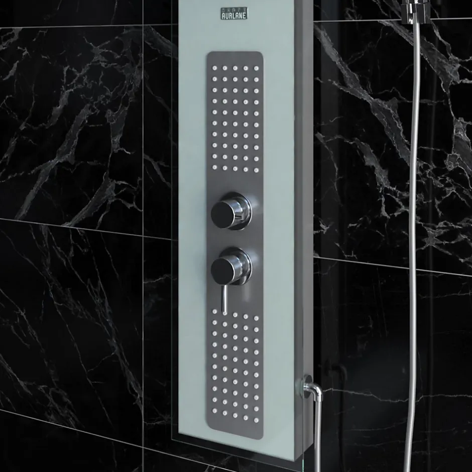 Galedo Colonne de douche hydromassante mécanique avec pommeau + douchette + flexible, blanc, Crystal* Colonne De Douche Hydromassante