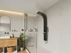 Vente-unique Colonne de douche hydromassante avec étagère - Noir mat - 20 x 140 cm - ROANA