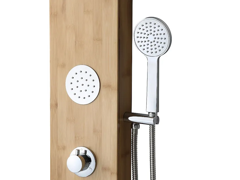 Vente-unique Colonne de douche hydromassante, pluie tropicale et panneau en bambou - 20 x 140 cm - TISSIA* Colonne De Douche Mécanique