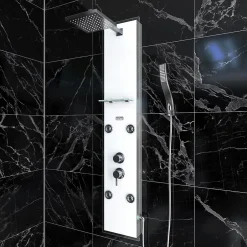 Galedo Colonne de douche hydromassante mécanique avec pommeau + douchette + flexible, blanc, Glass