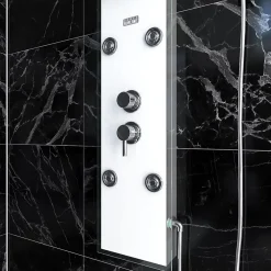 Galedo Colonne de douche hydromassante mécanique avec pommeau + douchette + flexible, blanc, Glass