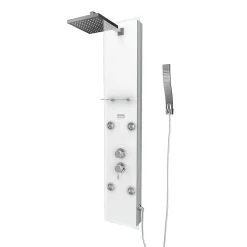 Galedo Colonne de douche hydromassante mécanique avec pommeau + douchette + flexible, blanc, Glass