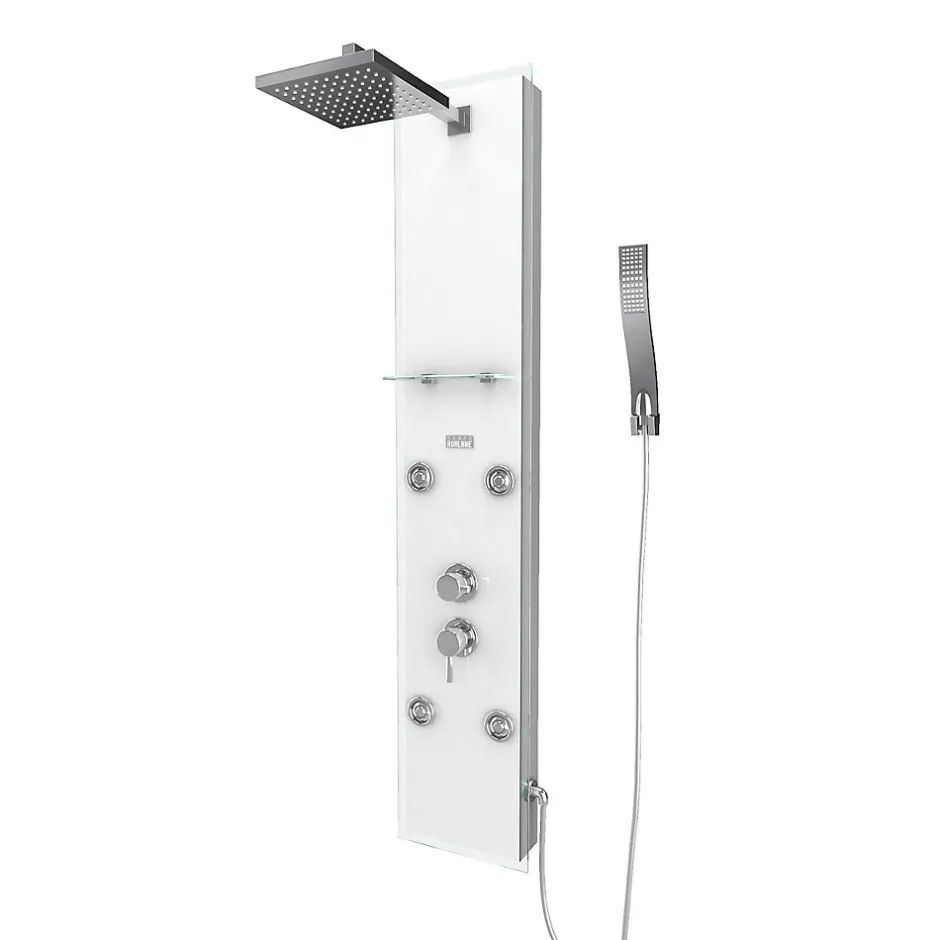 Galedo Colonne de douche hydromassante mécanique avec pommeau + douchette + flexible, blanc, Glass