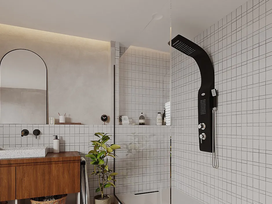 Vente-unique Colonne de douche hydromassante - noire - 20 x 132 cm - KOURBEA* Colonne De Douche Mécanique