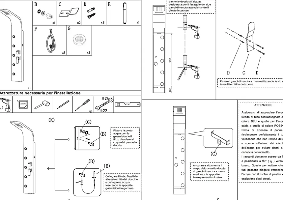Laneri Colonne de douche hydromassage avec quatre fonctions en acier brossé* Colonne De Douche Hydromassante