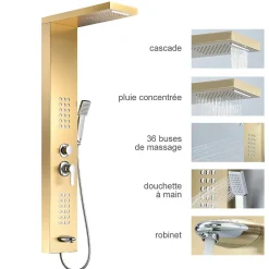 Saniverre Colonne de douche hydromassante LULY 4 jets + 1 robinet Or -* Colonne De Douche Hydromassante