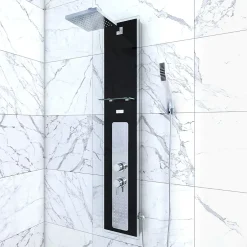Galedo Colonne de douche hydromassante mécanique avec pommeau + douchette + flexible, noir, Crystal* Colonne De Douche Hydromassante