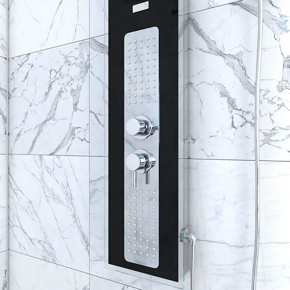 Galedo Colonne de douche hydromassante mécanique avec pommeau + douchette + flexible, noir, Crystal* Colonne De Douche Hydromassante