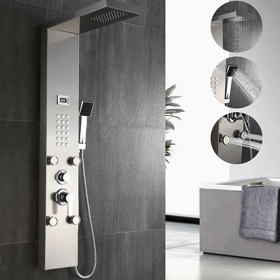 Auralum Max Colonne de Douche Hydromassante Panneau de douche Chromé en Inox Laiton Murale Système de Douche Digitale Multifonctionnel* Colonne De Douche Hydromassante