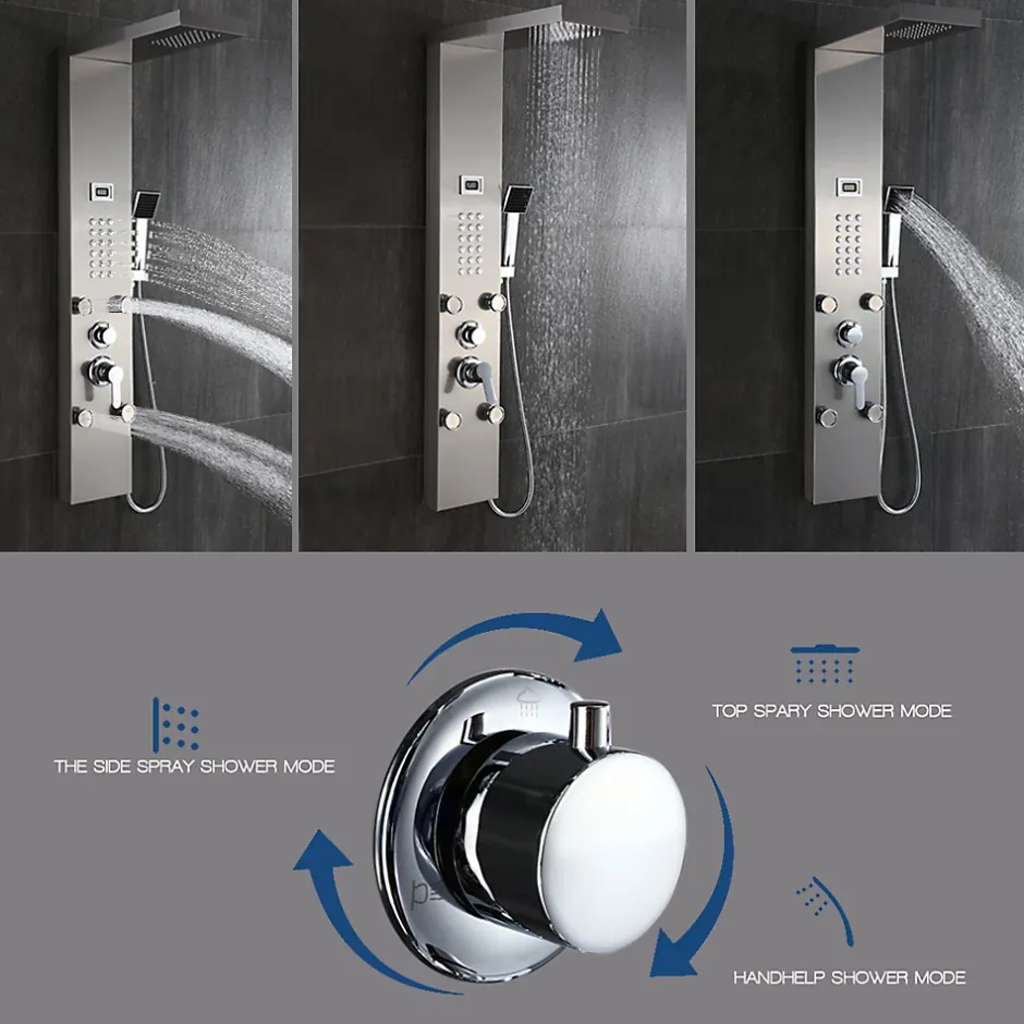 Auralum Max Colonne de Douche Hydromassante Panneau de douche Chromé en Inox Laiton Murale Système de Douche Digitale Multifonctionnel* Colonne De Douche Hydromassante