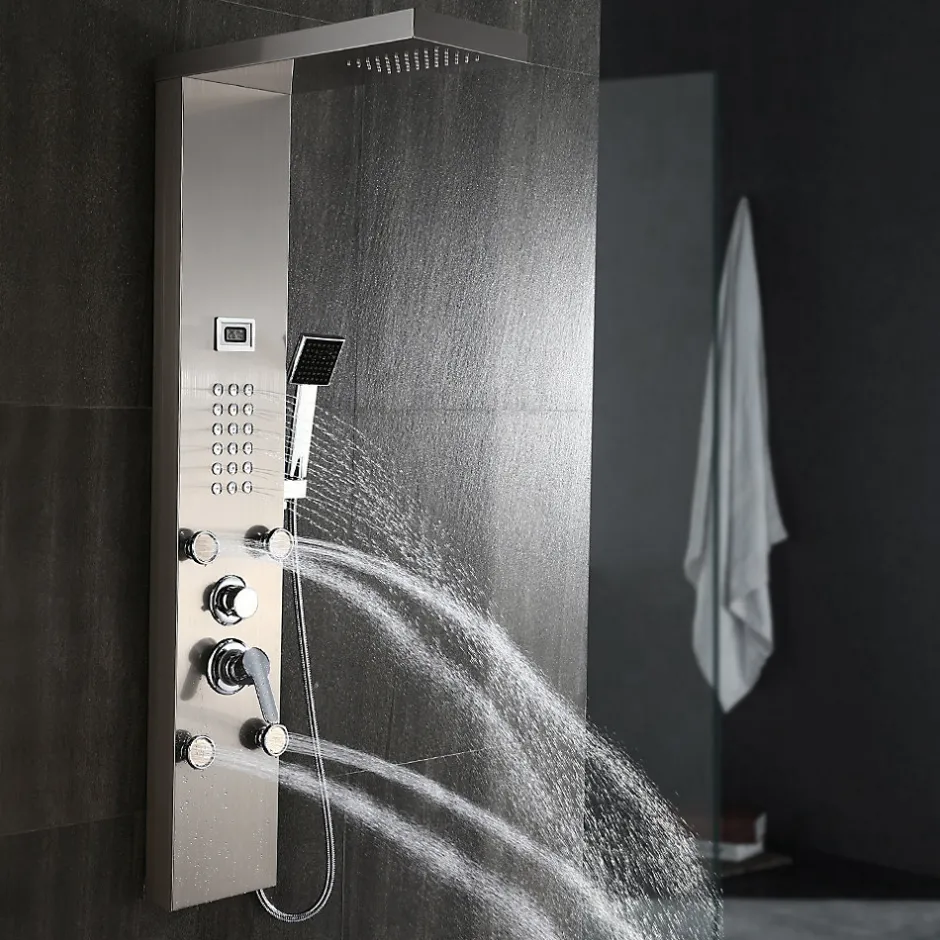 Auralum Max Colonne de Douche Hydromassante Panneau de douche Chromé en Inox Laiton Murale Système de Douche Digitale Multifonctionnel* Colonne De Douche Hydromassante
