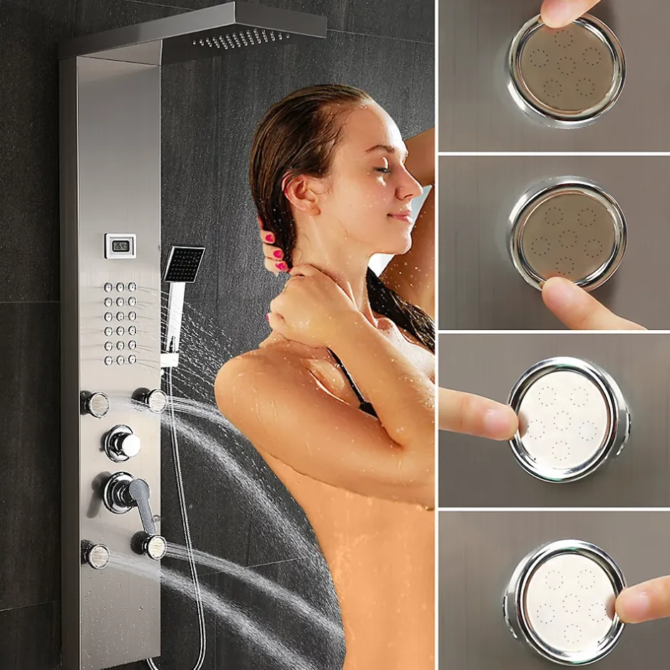 Auralum Max Colonne de Douche Hydromassante Panneau de douche Chromé en Inox Laiton Murale Système de Douche Digitale Multifonctionnel* Colonne De Douche Hydromassante