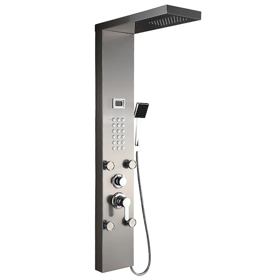 Auralum Max Colonne de Douche Hydromassante Panneau de douche Chromé en Inox Laiton Murale Système de Douche Digitale Multifonctionnel* Colonne De Douche Hydromassante