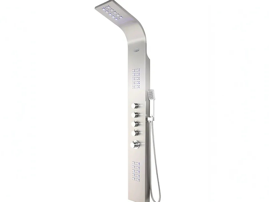 Vente-unique Colonne de douche hydromassante thermostatique à leds - 20 x 165cm - Argent - FELICITA