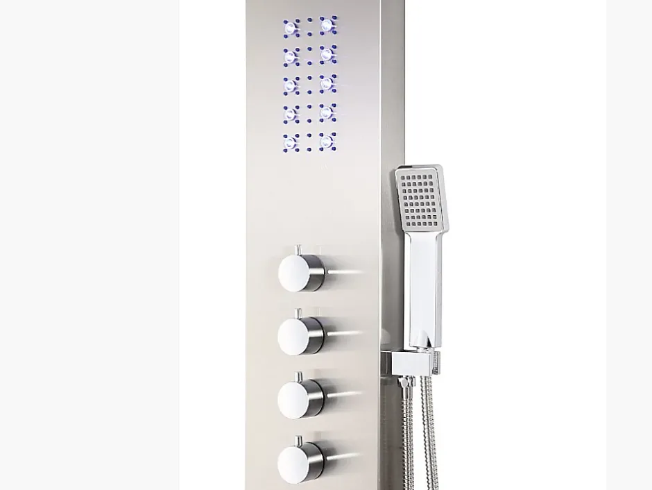 Vente-unique Colonne de douche hydromassante thermostatique à leds - 20 x 165cm - Argent - FELICITA