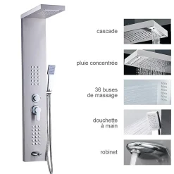 Saniverre Colonne de douche hydromassante LULY 4 jets + 1 robinet Gris -