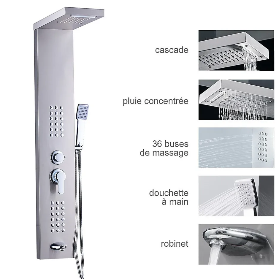Saniverre Colonne de douche hydromassante LULY 4 jets + 1 robinet Gris -