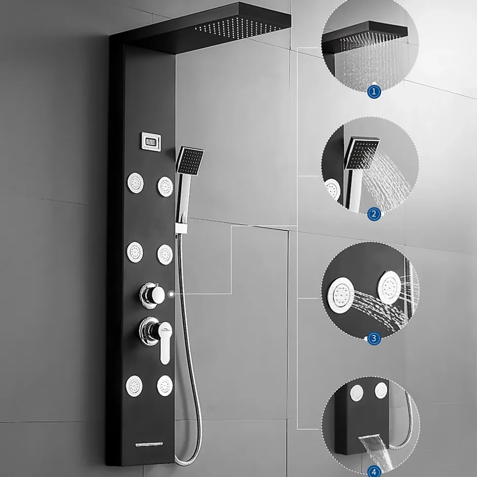 Auralum Max Colonne de Douche Hydromassante Panneau de douche Chromé en Inox Laiton Murale Système de Douche Digitale Multifonctionnel