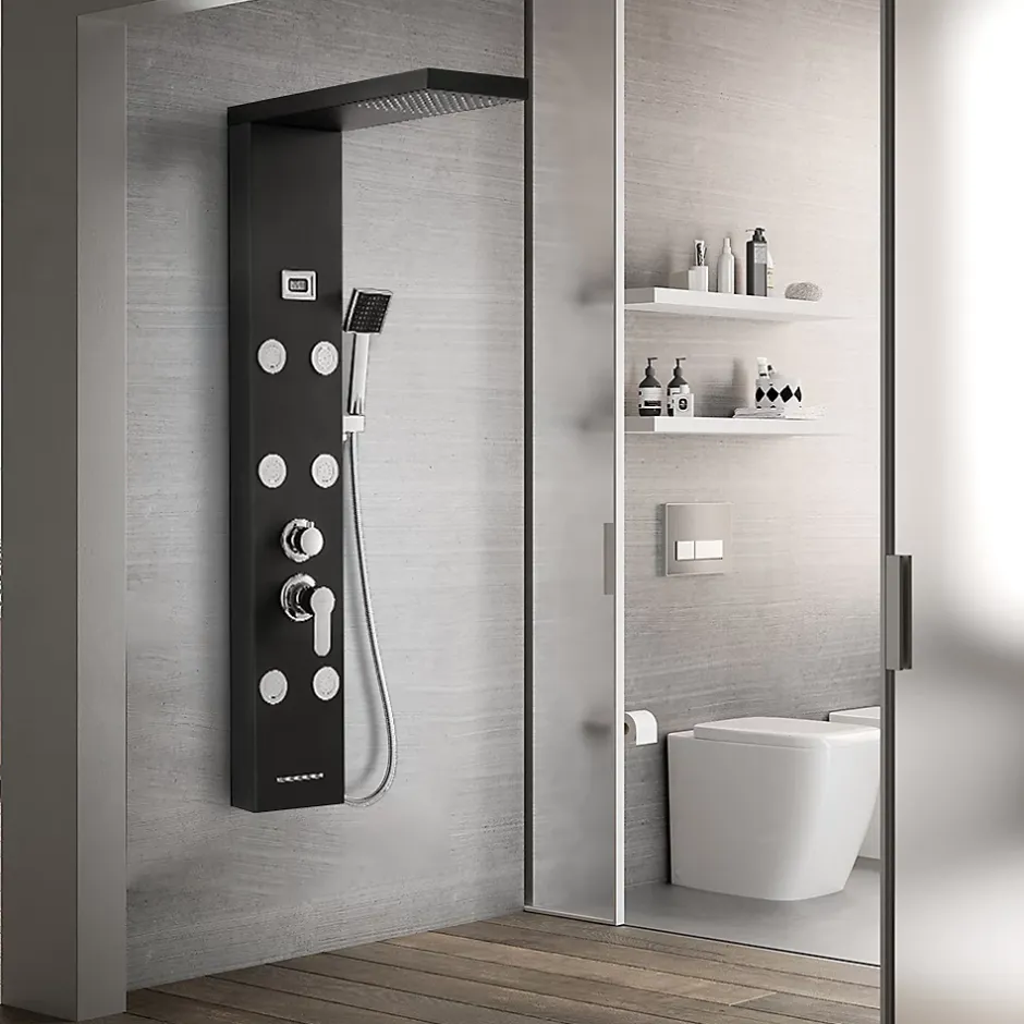 Auralum Max Colonne de Douche Hydromassante Panneau de douche Chromé en Inox Laiton Murale Système de Douche Digitale Multifonctionnel