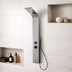 Essebagno Colonne de douche hydromassante mécanique avec pommeau + douchette + flexible finition gun metal Esseflat* Colonne De Douche Hydromassante