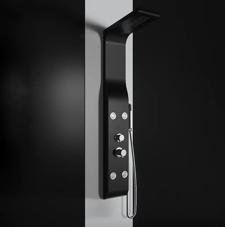 Laneri Colonne de douche hydromassage en ABS verni en poudre noir mat* Colonne De Douche Hydromassante