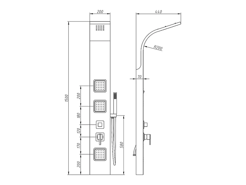 Vente-unique Colonne de douche hydromassante - Noir - 20 x 150 cm - TYRA