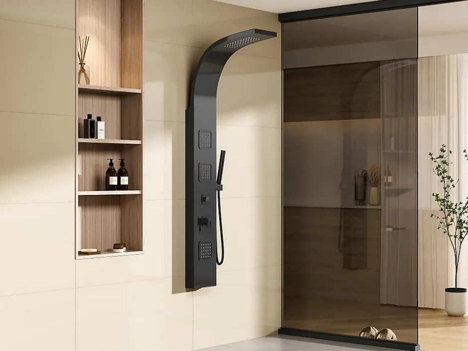 Vente-unique Colonne de douche hydromassante - Noir - 20 x 150 cm - TYRA