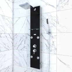 Galedo Colonne de douche hydromassante mécanique avec pommeau + douchette + flexible, noir, Glass* Colonne De Douche Hydromassante