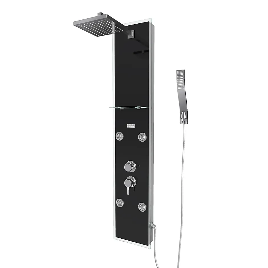 Galedo Colonne de douche hydromassante mécanique avec pommeau + douchette + flexible, noir, Glass* Colonne De Douche Hydromassante