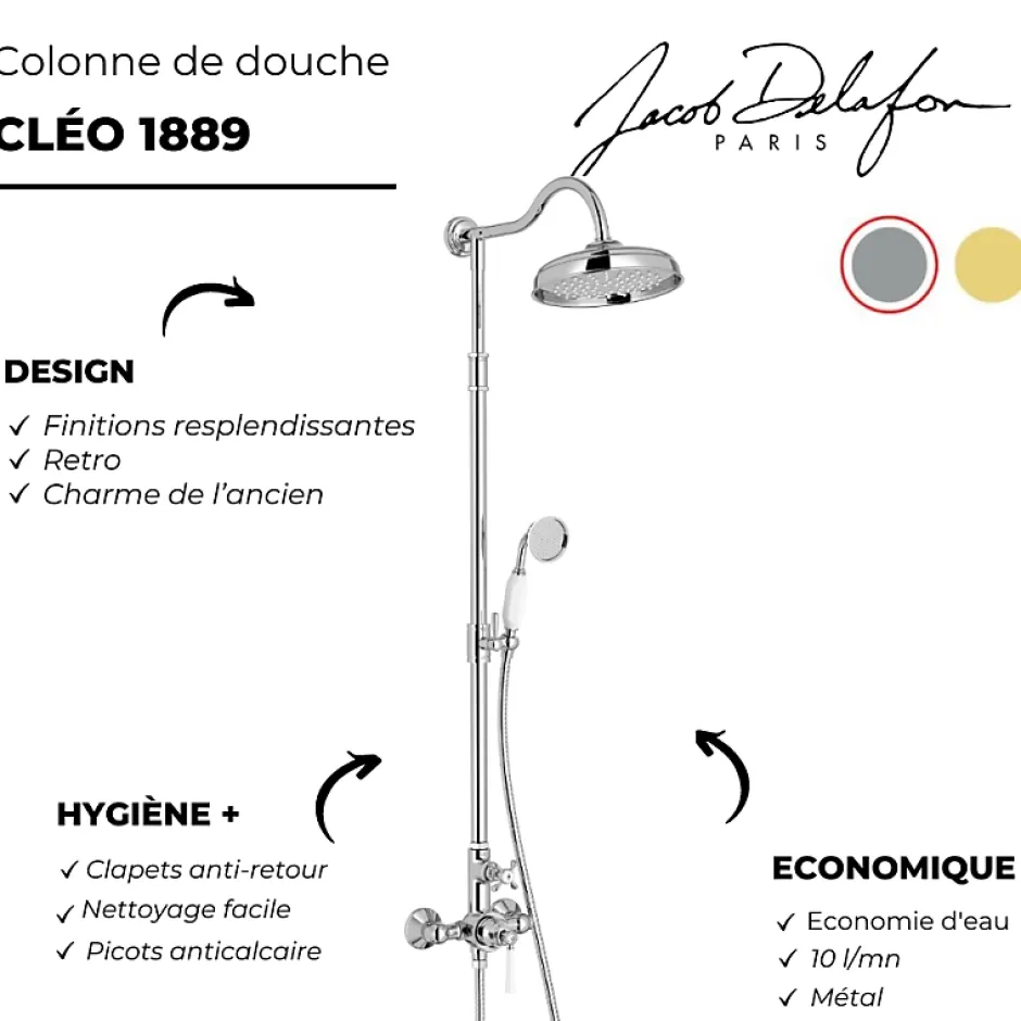 Jacob Delafon Colonne de douche Cléo 1889 chromé* Colonne De Douche Mécanique
