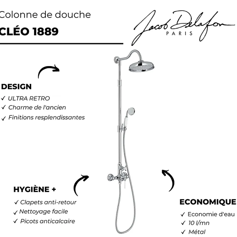 Jacob Delafon Colonne de douche Cléo 1889 Chrome + nettoyant Briochin